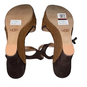 Ugg Brown Leather and Straw Wedge Sandals Size 8.5 thumbnail 5