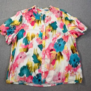 KAKTUS Women's XXL Multicolor Button Up Blouse Top Ruffle Collar Puff Sleeve thumbnail 1