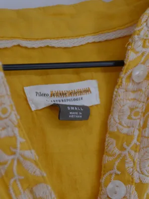 Pilcro by Anthropologie Embroidered Floral Top Buttondown Yellow Small thumbnail 5