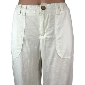 Banana Republic Women's White Linen Mid Rise Straight Wide Leg Trousers Pants 8 thumbnail 4
