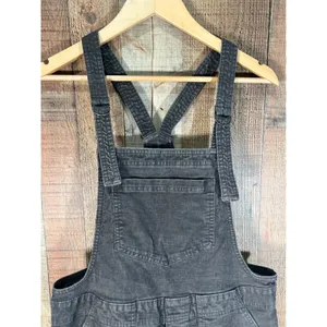 Aerie Charcoal Gray Corduroy Overalls Relaxed Straight Leg Raw Hem Small S thumbnail 4
