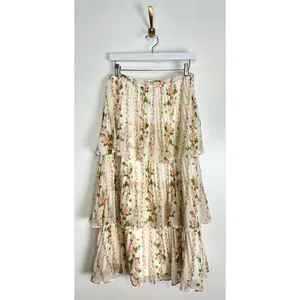 RACHEL PARCELL Pleated Tiered Chiffon Maxi Skirt in Ivory Size Medium thumbnail 3