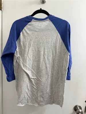 heather grey/blue three-quarter sleeve shirt featuring a "LOCAL" Gruene size M thumbnail 2