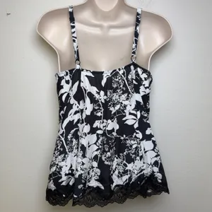 VTG y2k Express Women 100% SILK Cami Top Small Black‎ Floral Lace Whimsigoth thumbnail 3