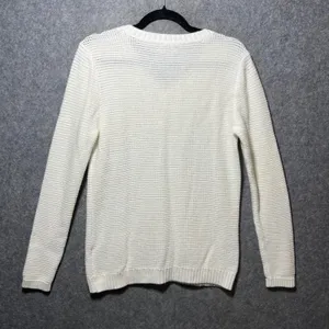 Tommy Hilfiger White V-Neck Cotton Knit Sweater‎ Womens Large Textured Pullover thumbnail 7