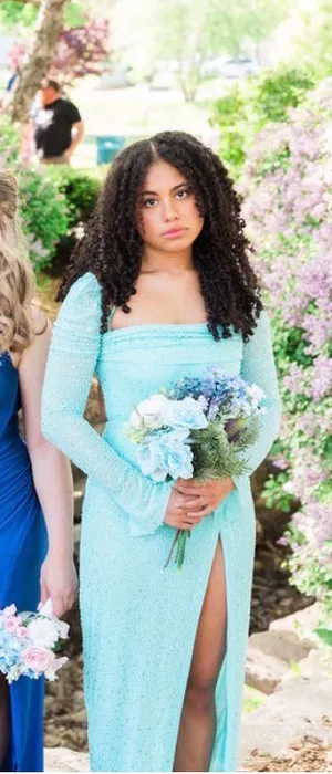 Oh Polly Light Aqua Beaded Maxi Dress thumbnail 3