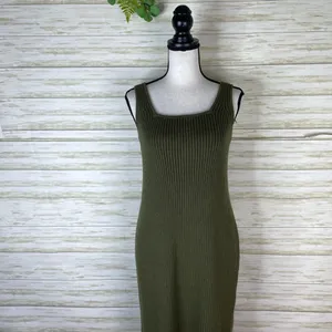 NWT Madewell Olive Green Ribbed Sweater Tank Midi Dress thumbnail 2