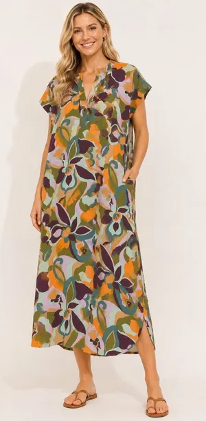 Easel Los Angeles Floral Shift Dress L Retro Mod Boho Maxi Colorful Lightweight thumbnail 1