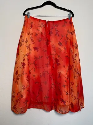 Orange Floral Vintage Skirt Sheer thumbnail 1