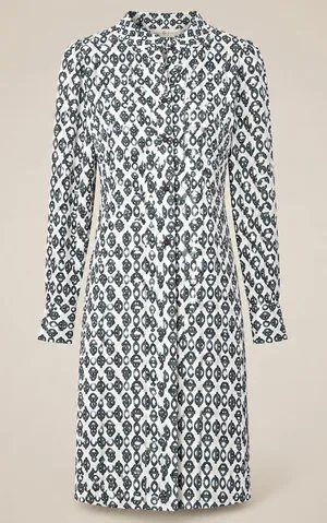 Tory Burch Katie Link Print Rayon Shirt Dress Size S Geometric Mod Preppy Retro thumbnail 1