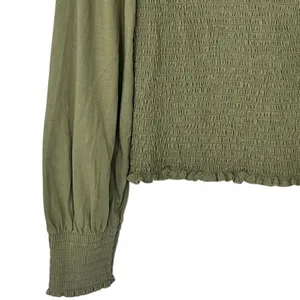 M Olive M Top Green Ralph Lauren Black Label Smocked Jersey Blouson Blouse thumbnail 6
