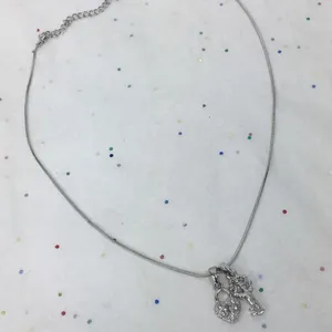 Lock & Key crystal charm silver tone necklace 18” thumbnail 2