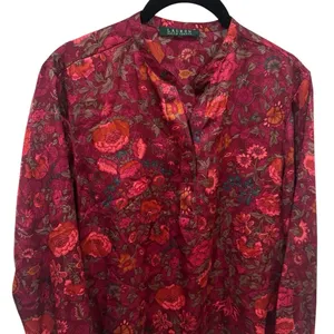 Lauren Ralph Lauren Multicolor Floral Satin Like Long Sleeve Blouse Size‎ M thumbnail 3