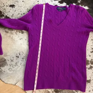 POLO RALPH LAUREN Purple V Neck Cashmere Cable‎ Knit Sweater Size Medium thumbnail 7