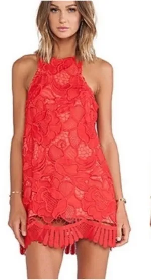 Lovers + friends Caspian red lace sleeveless party cocktail dress size xsmall thumbnail 1