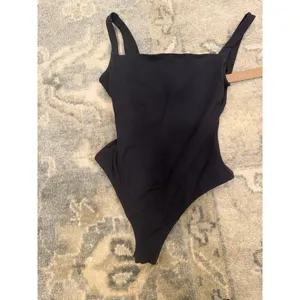 SKIMS Fits Everybody Square Neck Thong Bodysuit Onyx Black Size XS NWT $60 thumbnail 4