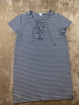 J. Crew Navy and White Striped Lace-Up Knit Dress thumbnail 1