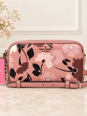 Kate Spade Floral Pebbled Leather Crossbody Pink Center Divider NWT thumbnail 2
