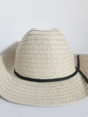 Straw Cowboy Hat with Black Ribbon Trim Unisex Adjustable Chin Strap NWOT thumbnail 3