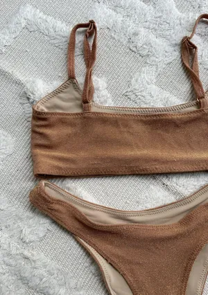 Oh Polly Gold Glitter High Waisted High Cut Brazilian Bikini Set thumbnail 8