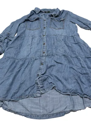 Velvet Heart Chambray Shirt Dress Medium Blue Tiered High Low Roll Tab Sleeves thumbnail 4