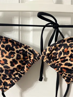 SHEIN Leopard Print Triangle Bandeau Top - Black & Tan thumbnail 2