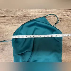 Keepsake Captivating Teal Green Satin One-Shoulder‎ Maxi Slip Dress size 4 thumbnail 5