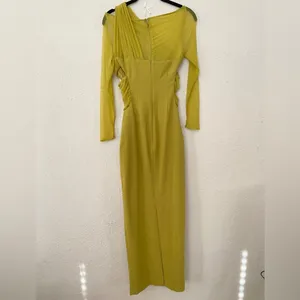 HOUSE OF CB 'Zahra' Chartreuse Plunge‎ Maxi Dress maxi mustard yellow NWOT XS thumbnail 8