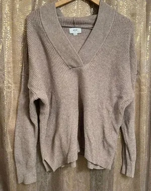 Aerie Tan Cozy Up Waffle Knit Hooded Sweater Oversized XS thumbnail 1