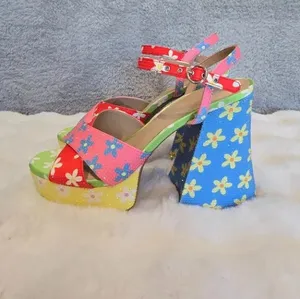 GB Ulti-Mate Floral Rainbow Rhinestone Ankle Strap Platform Sandals thumbnail 9