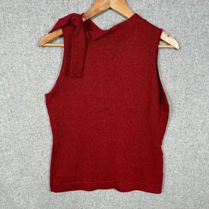 NWT Ann Taylor Loft‎ Womens Sweater Tank Top Red Small Tie Wool Sleeveless Y2K thumbnail 12