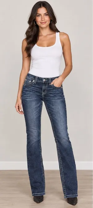 Miss Me Jeans Womens 28 Signature Skinny Blue Jeans Rhinestones Embroidered thumbnail 1