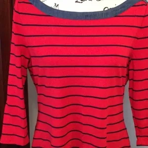 Tommy Hilfiger Boatneck Striped Red Denim Stretch Knit Dress Xs thumbnail 7