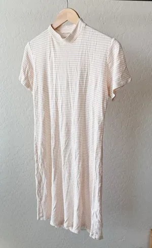 Albion Pink White Striped Short Sleeve Dress thumbnail 1