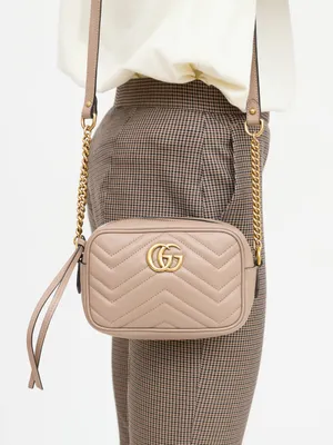 Like New! Gucci GG Marmont 2.0 Lion Trap Chevron Handbag Dusty Pink thumbnail 1