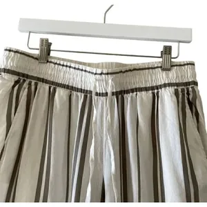 H & M Logg Linen Blend White Striped Culottes Ankle Length Pants SZ 8 # 1519 thumbnail 2