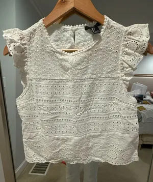 Forever 21 White Eyelet Ruffle Cap Sleeve Crop Top thumbnail 1