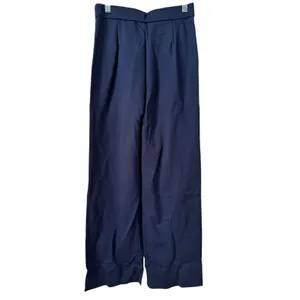 NWT Halara Navy Blue Pleated Wide Leg Asymmetrical Button Ponte Knit Pants Small thumbnail 2