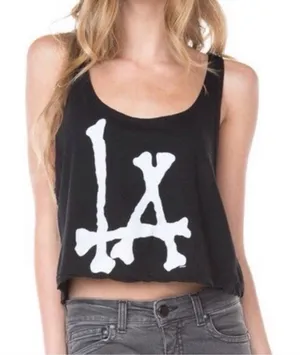 Brandy Melville LA Bones Tank Top Black Crop Skeleton thumbnail 1