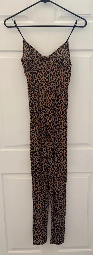Leopard Print Slip Jumpsuit in Brown thumbnail 1