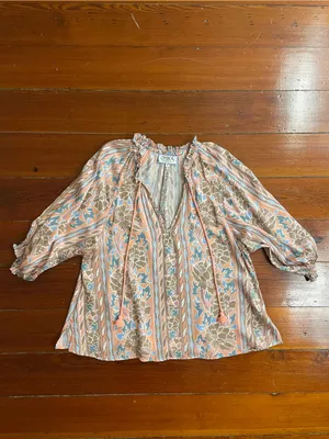 Omika Cala Blouse in Nitara Peach Peasant Boho Tassel Sz M 💛🎀 thumbnail 7