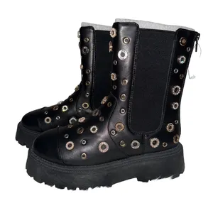 Bamboo Black‎ Studded Platform Vegan Leather Boots thumbnail 1