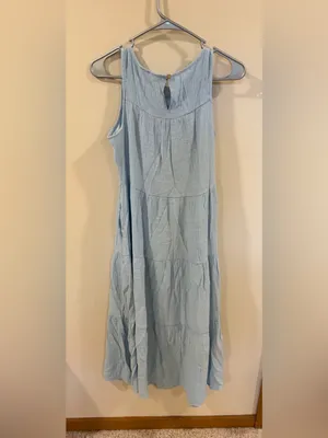 Light Blue Tiered Midi Sleeveless Dress - Size Small thumbnail 2