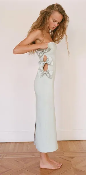 Zara dress midi maxi bodycon strapless bow fitted wedding party cocktail thumbnail 16