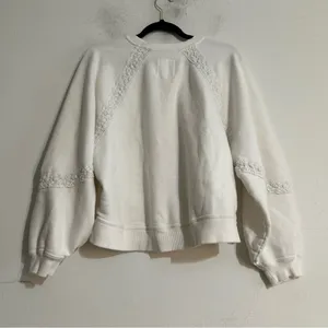 Aerie Hey Crochet Lace Trim Notch Neck Sweatshirt White Small thumbnail 6