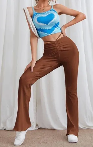 SheIn Brown Cinched Flare Pants thumbnail 1