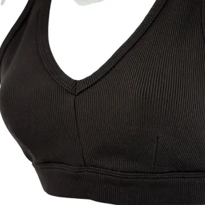 Alo Yoga Ribbed V Neck Sports Bra Women XS Black Wrap Back Activewear Athleisure thumbnail 3