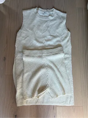 Uaneo 2 Piece Outfit Summer Knit Sweater Set Sleeveless Tunic top and short thumbnail 2