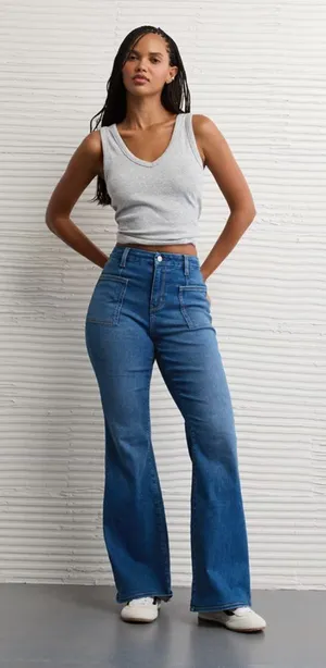 American Eagle Dark Wash Super High Rise Flare Jeans thumbnail 1