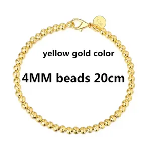 4mm Bead Ball Bracelet Minimalist Jewelry | Yellow Gold‎ Plated Sterling Silver thumbnail 5